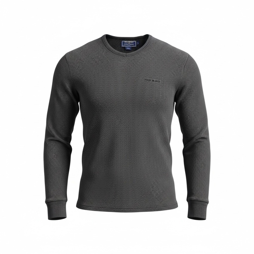 Polo Sport Ralph Lauren Men's Gray Thermal Long Sleeve V-Neck Shirt Size L